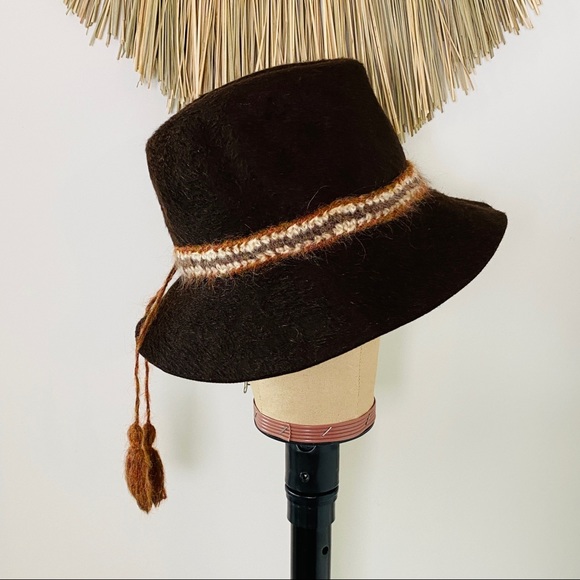 Vintage Brown 100% Rabbit Fedora W Braided Wool Accent Tie By Lord & Taylor - Picture 9 of 14